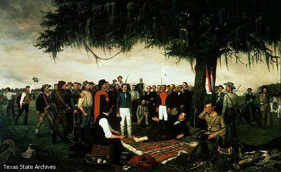 La "Sconfitta del generale Santa Anna" di W. Huddles (1886) nella battaglia di San Jacinto