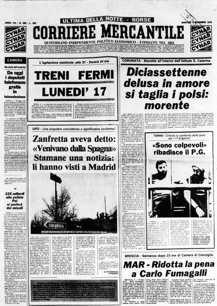 L'edizione del Corriere Mercantile di Martedì 4 Dicembre 1979 con la notizia di Zanfretta