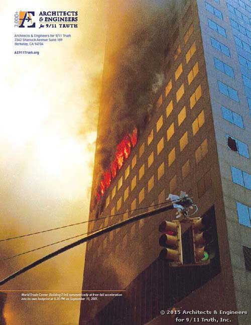 La retro copertina del dossier con la foto dell'incendio della Torre 7