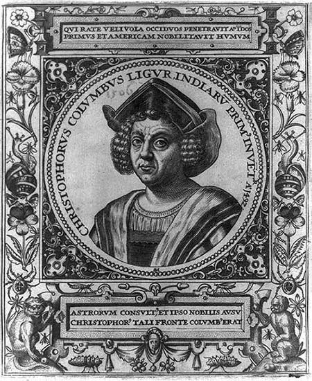 Un'antica stampa raffigurante Cristoforo Colombo