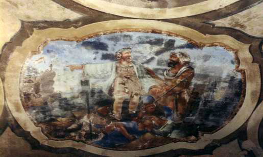 Un antico dipinto raffigurante Colombo nel Nuovo Mondo