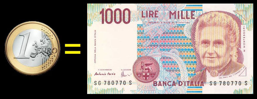 1 euro = 1000 lire