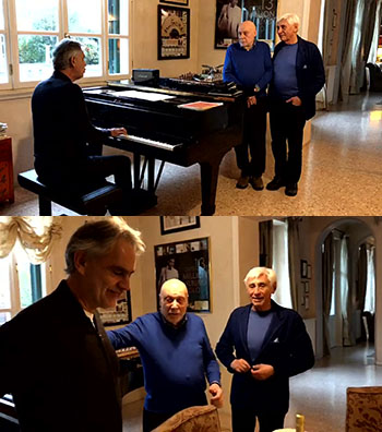 Forte dei Marmi. Andrea Bocelli canta e suona l'Ave Maria di Schubert per Rolando Pelizza e Antonio Taini.