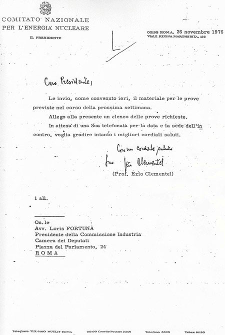 Pagina di presentazione del documento del Prof. Ezio Clementel