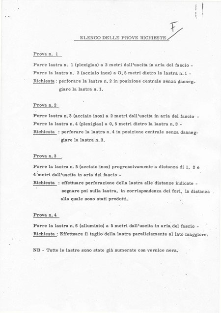 Pagina più importante del documento con l'elenco delle prove richieste effettuate dal Prof. Ezio Clementel