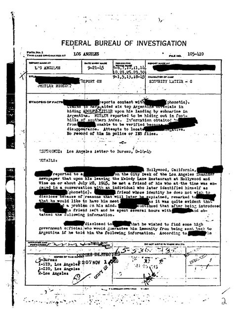 Uno dei documenti declassificati dell'FBI su Hitler