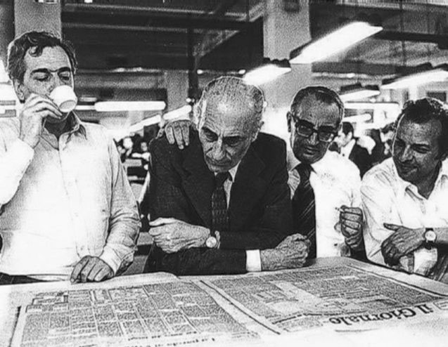 Indro Montanelli con Bettiza, Granzotto e Spinosa [Foto: Archivio del Giornale]