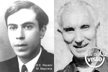 La foto del presunto del signor Bini (a destra) come è apparsa nella trasmissione "Chi l'ha visto", confrontata con un'immagine del giovane Ettore Majorana
