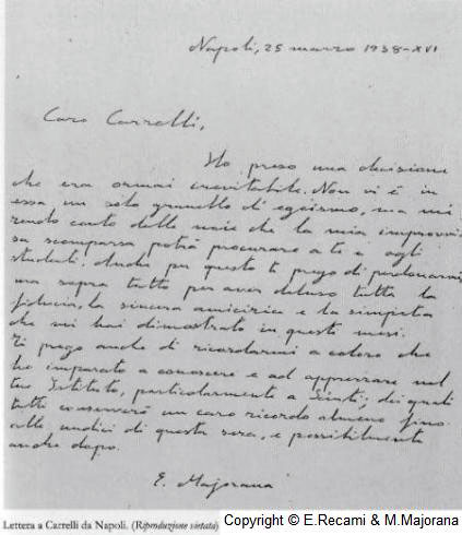 Una lettera di Ettore Majorana