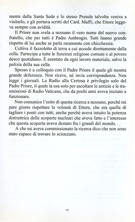 Pag.75 del libro "I manoscritti segreti di Mons. Giovanni Poggi" di Giuseppe Ceccarini su Ettore Majorana a Calci