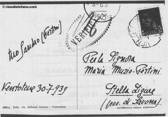 Una cartolina inviata da Sandro Pertini a sua madre Maria Muzio
