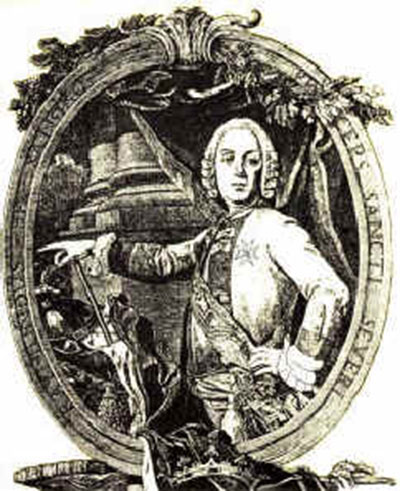 An old print of XVIII century with Raimondo di Sangro picture