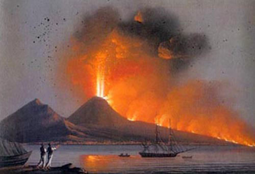 Un dipinto raffigurante l'eruzione del Vesuvio nel 1807