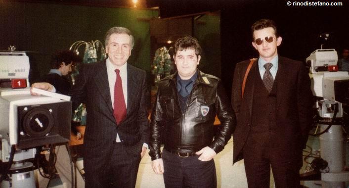 Fortunato Zanfretta insieme a Enzo Tortora e a Gianfranco Tutti sul set televisivo