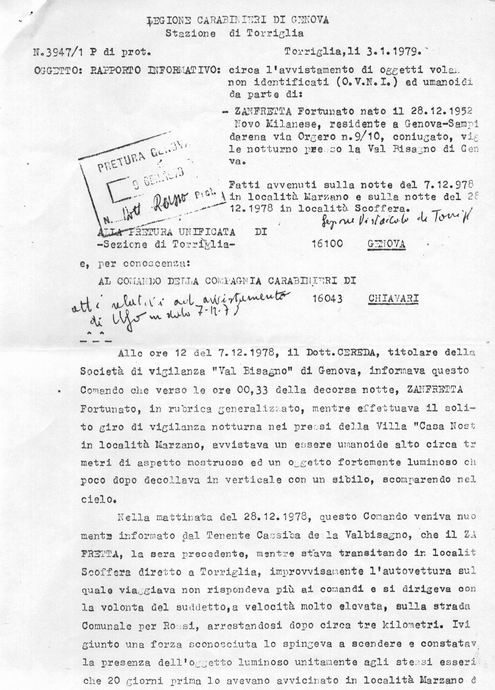Il rapporto dei carabinieri di Torriglia